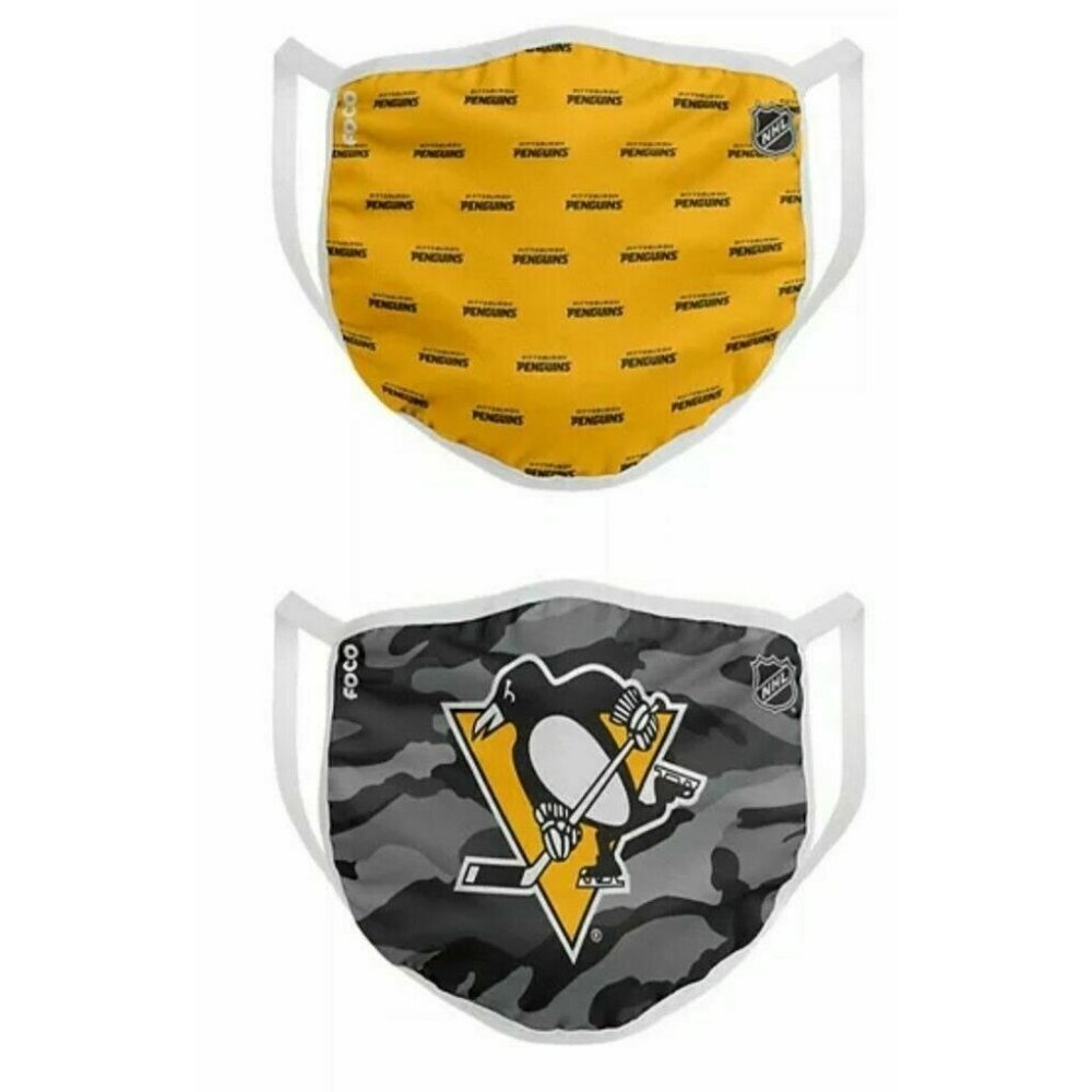 Pittsburgh Penguins Face Mask Washable Reusable 2 Pack Adj Official by Foco NEW